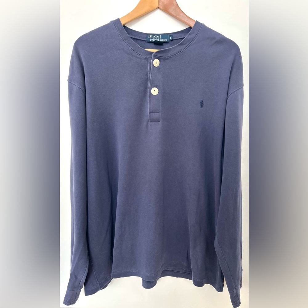 Vintage Polo Ralph Lauren Henley Shirt L Blue USA Made NMI 90s Y2K